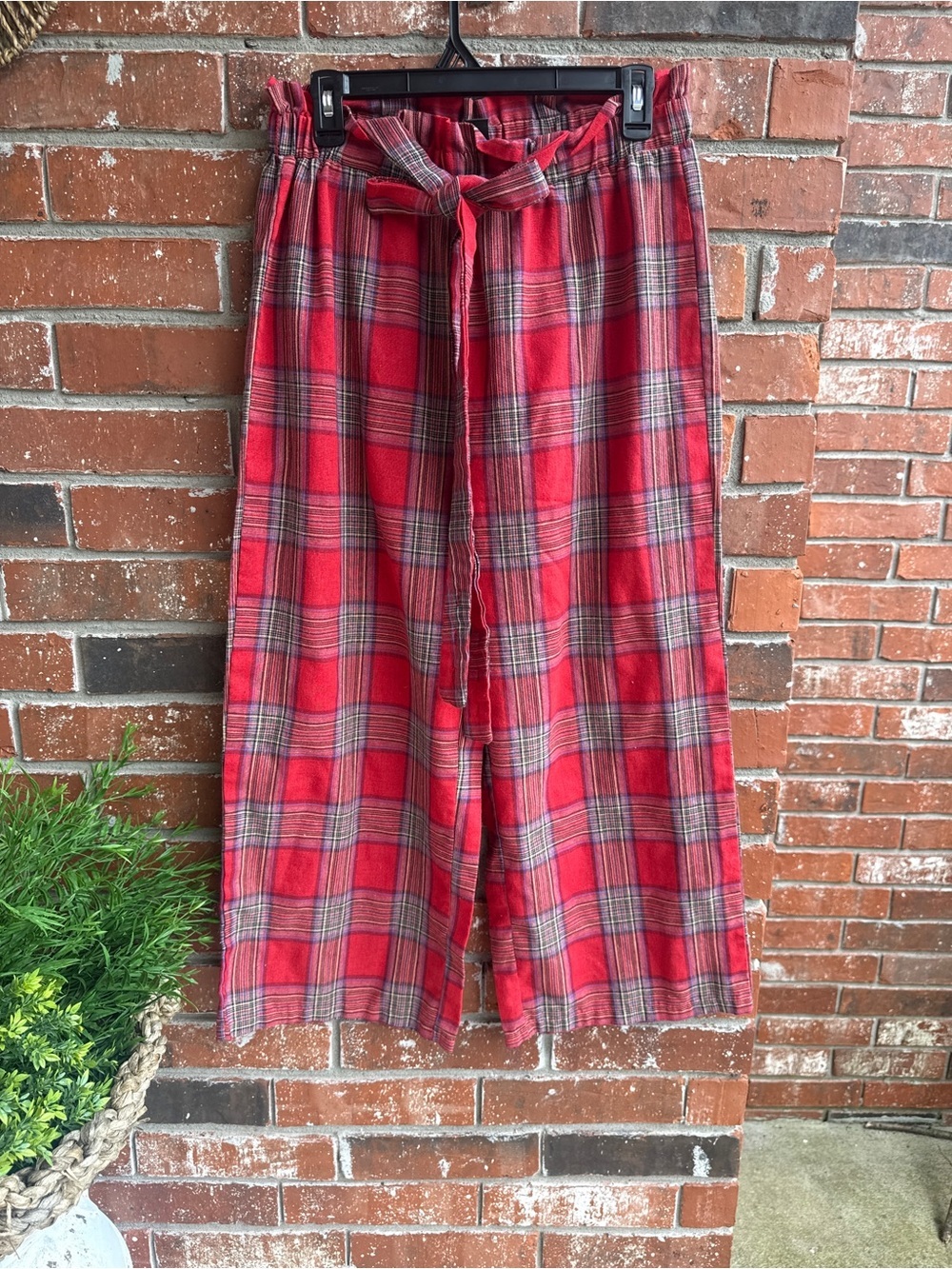 Red Plaid Wide-Leg Pants
